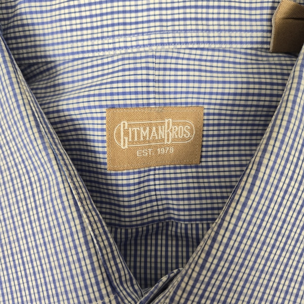 Vintage Gitman Bros Shirt Mens 17.5-34‎ Blue White Plaid Button Down USA Made - Picture 3 of 7